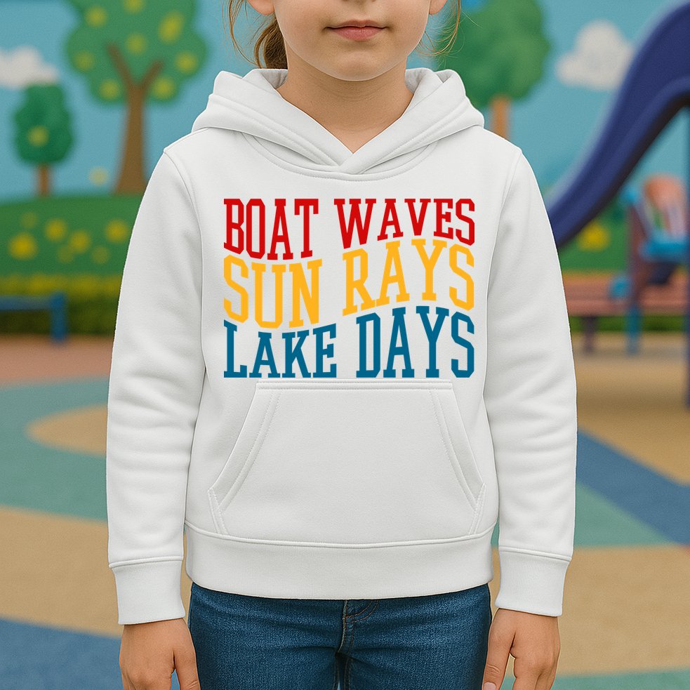 Boat Waves Sun Rays Lake Days Kids Hoodie