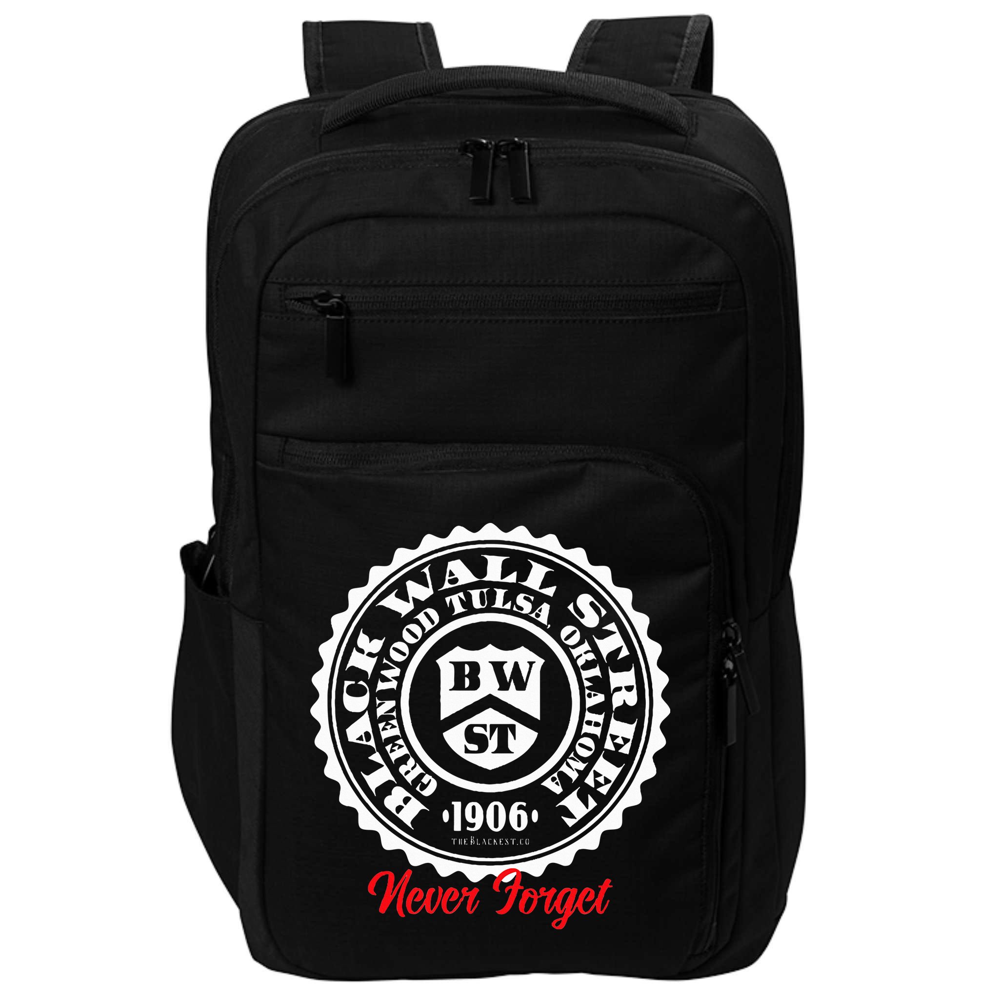 Black Wall Street Seal Greenwood Tulsa Oklahoma Never Forget Impact Tech Backpack