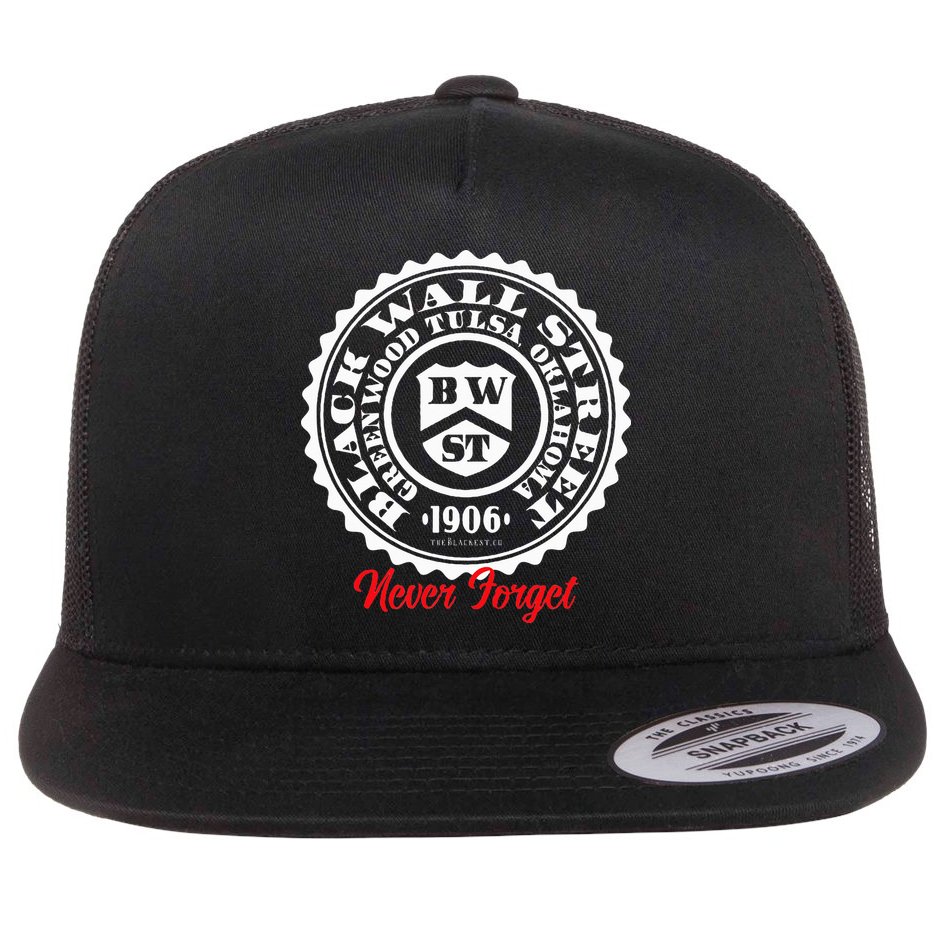 Black Wall Street Seal Greenwood Tulsa Oklahoma Never Forget Flat Bill Trucker Hat