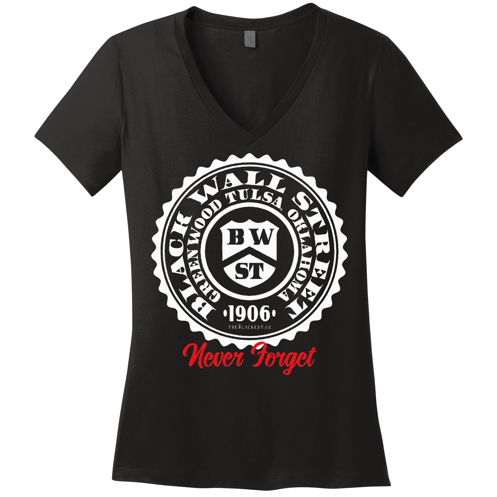 Black Wall Street Seal Greenwood Tulsa Oklahoma Never Forget Women's V-Neck T-Shirt