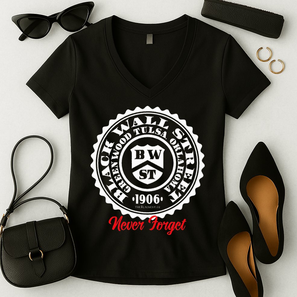 Black Wall Street Seal Greenwood Tulsa Oklahoma Never Forget Women's V-Neck T-Shirt