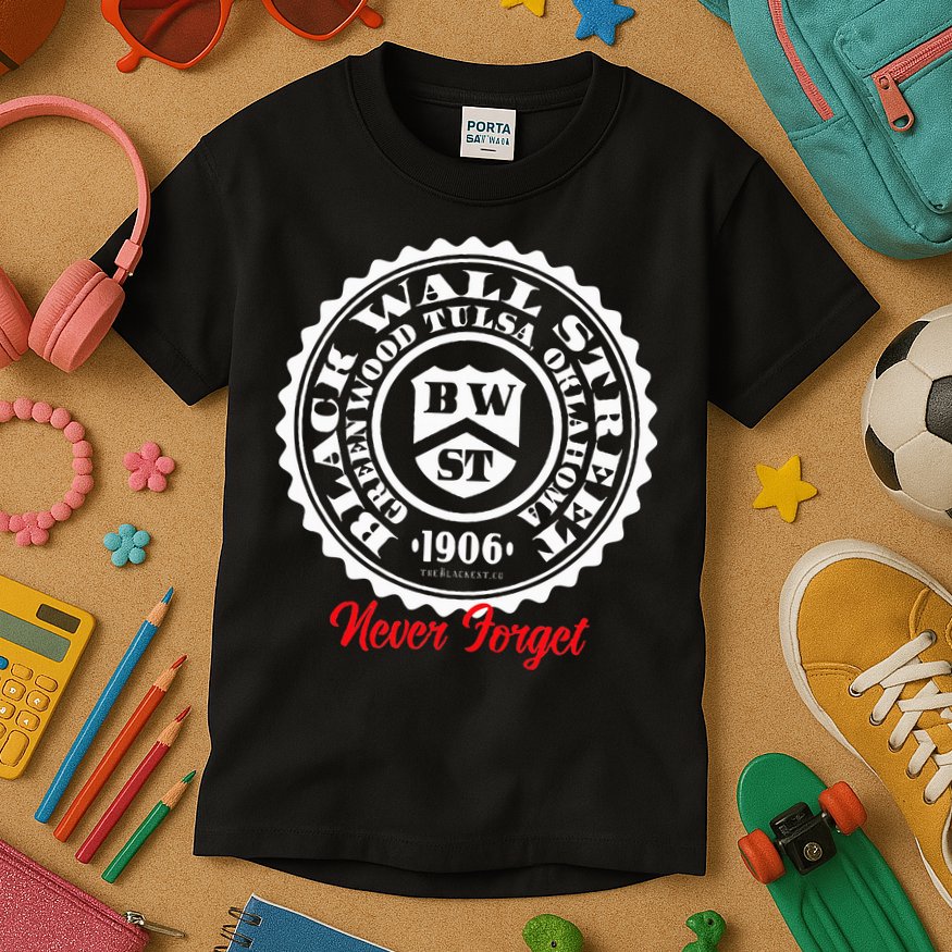 Black Wall Street Seal Greenwood Tulsa Oklahoma Never Forget Kids T-Shirt