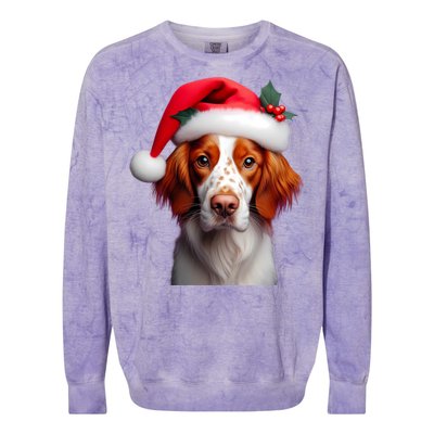 Brittany With Santa Hat Christmas Xmas Dog Owner Lover Mom Gift Colorblast Crewneck Sweatshirt