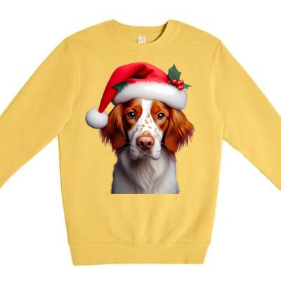 Brittany With Santa Hat Christmas Xmas Dog Owner Lover Mom Gift Premium Crewneck Sweatshirt