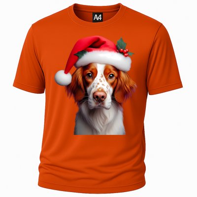 Brittany With Santa Hat Christmas Xmas Dog Owner Lover Mom Gift Cooling Performance Crew T-Shirt