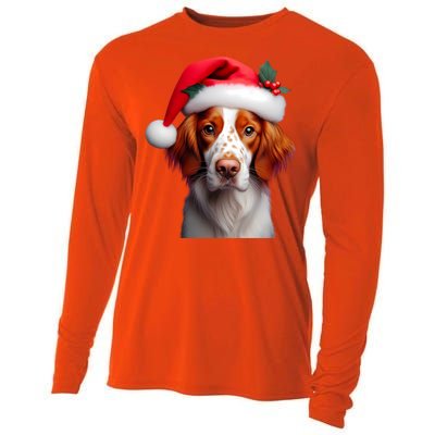 Brittany With Santa Hat Christmas Xmas Dog Owner Lover Mom Gift Cooling Performance Long Sleeve Crew