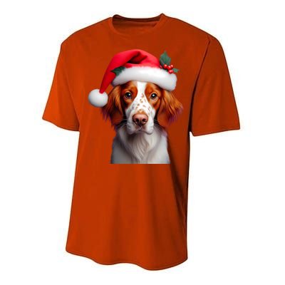 Brittany With Santa Hat Christmas Xmas Dog Owner Lover Mom Gift Performance Sprint T-Shirt