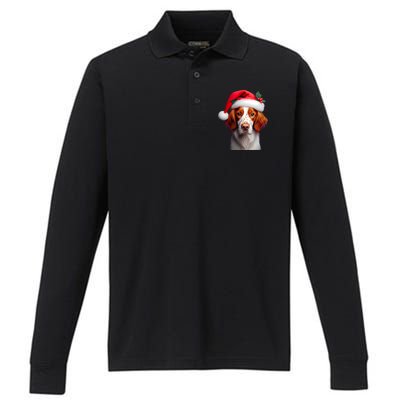 Brittany With Santa Hat Christmas Xmas Dog Owner Lover Mom Gift Performance Long Sleeve Polo