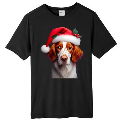 Brittany With Santa Hat Christmas Xmas Dog Owner Lover Mom Gift Tall Fusion ChromaSoft Performance T-Shirt