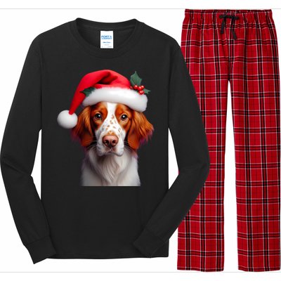 Brittany With Santa Hat Christmas Xmas Dog Owner Lover Mom Gift Long Sleeve Pajama Set