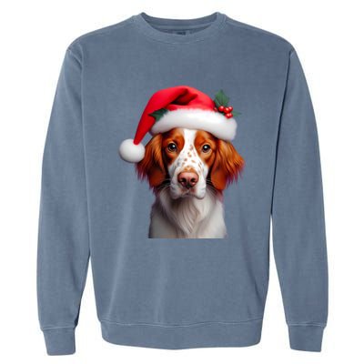 Brittany With Santa Hat Christmas Xmas Dog Owner Lover Mom Gift Garment-Dyed Sweatshirt