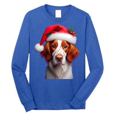 Brittany With Santa Hat Christmas Xmas Dog Owner Lover Mom Gift Long Sleeve Shirt