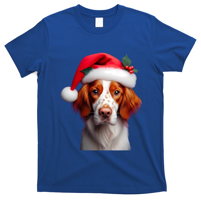 Brittany With Santa Hat Christmas Xmas Dog Owner Lover Mom Gift T-Shirt