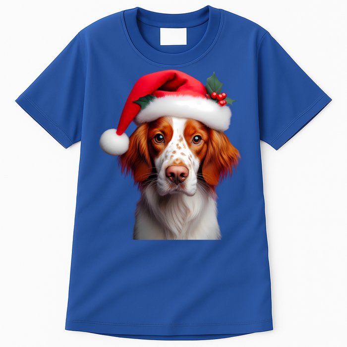 Brittany With Santa Hat Christmas Xmas Dog Owner Lover Mom Gift Tall T-Shirt