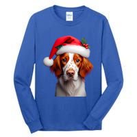 Brittany With Santa Hat Christmas Xmas Dog Owner Lover Mom Gift Tall Long Sleeve T-Shirt