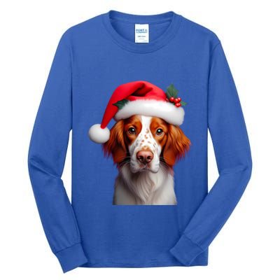 Brittany With Santa Hat Christmas Xmas Dog Owner Lover Mom Gift Tall Long Sleeve T-Shirt