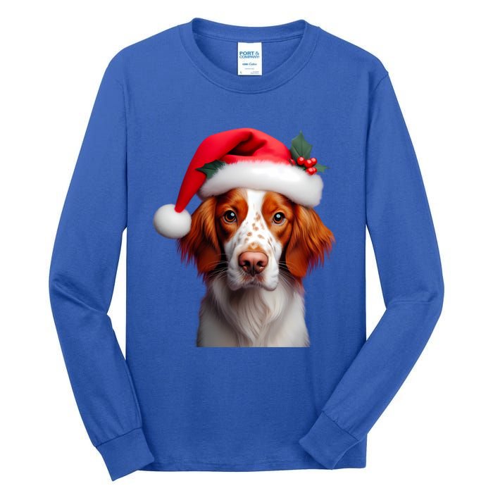 Brittany With Santa Hat Christmas Xmas Dog Owner Lover Mom Gift Tall Long Sleeve T-Shirt