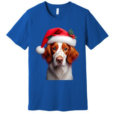 Brittany With Santa Hat Christmas Xmas Dog Owner Lover Mom Gift Premium T-Shirt