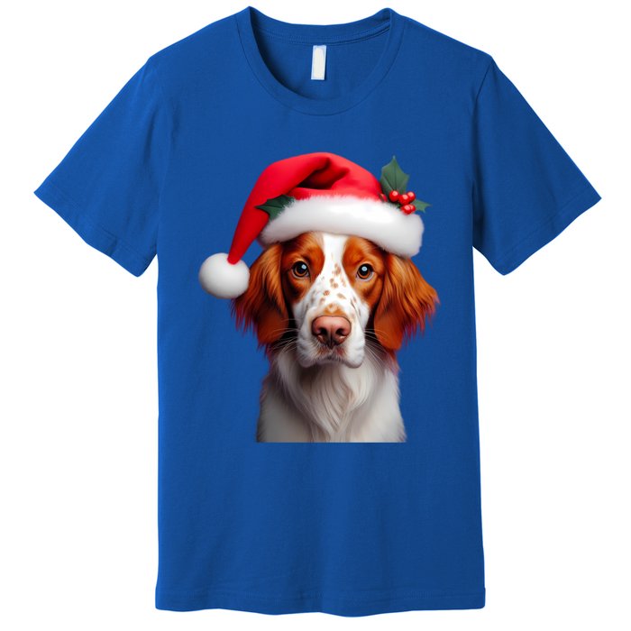 Brittany With Santa Hat Christmas Xmas Dog Owner Lover Mom Gift Premium T-Shirt