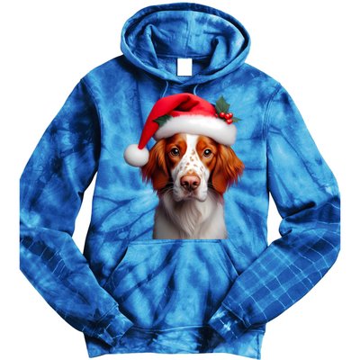 Brittany With Santa Hat Christmas Xmas Dog Owner Lover Mom Gift Tie Dye Hoodie