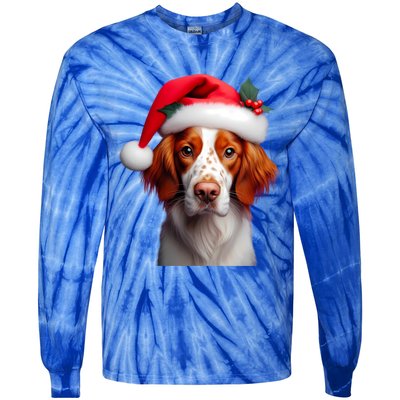 Brittany With Santa Hat Christmas Xmas Dog Owner Lover Mom Gift Tie-Dye Long Sleeve Shirt