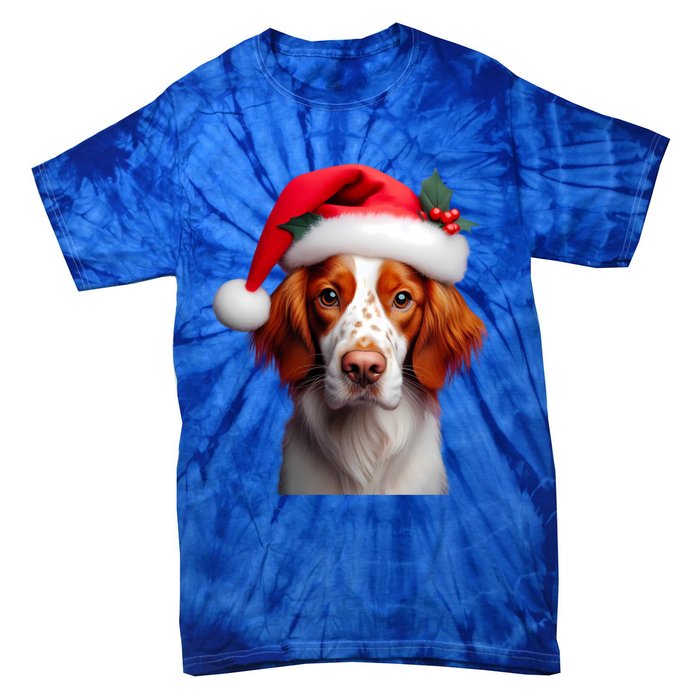 Brittany With Santa Hat Christmas Xmas Dog Owner Lover Mom Gift Tie-Dye T-Shirt