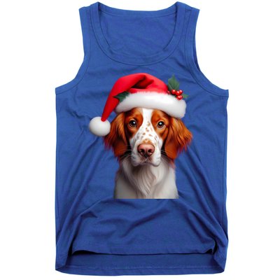 Brittany With Santa Hat Christmas Xmas Dog Owner Lover Mom Gift Tank Top