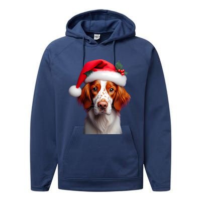 Brittany With Santa Hat Christmas Xmas Dog Owner Lover Mom Gift Performance Fleece Hoodie