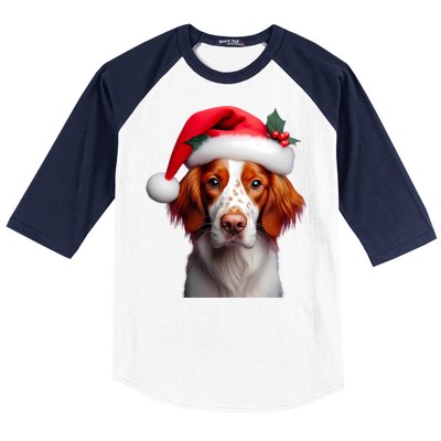 Brittany With Santa Hat Christmas Xmas Dog Owner Lover Mom Gift Baseball Sleeve Shirt