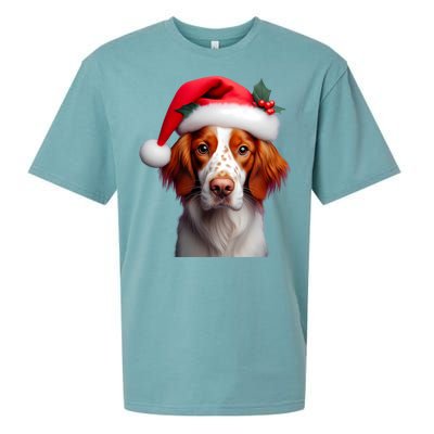 Brittany With Santa Hat Christmas Xmas Dog Owner Lover Mom Gift Sueded Cloud Jersey T-Shirt