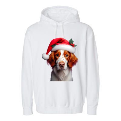 Brittany With Santa Hat Christmas Xmas Dog Owner Lover Mom Gift Garment-Dyed Fleece Hoodie