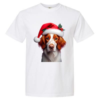 Brittany With Santa Hat Christmas Xmas Dog Owner Lover Mom Gift Garment-Dyed Heavyweight T-Shirt