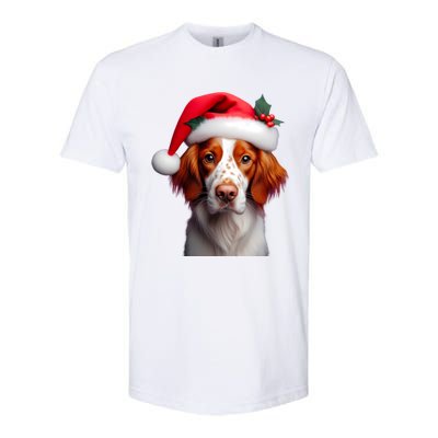 Brittany With Santa Hat Christmas Xmas Dog Owner Lover Mom Gift Softstyle CVC T-Shirt