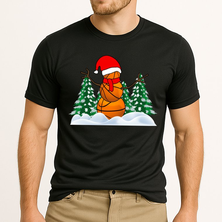 Basketball Winter Snowman Santa Cooling Performance Crew T-Shirt