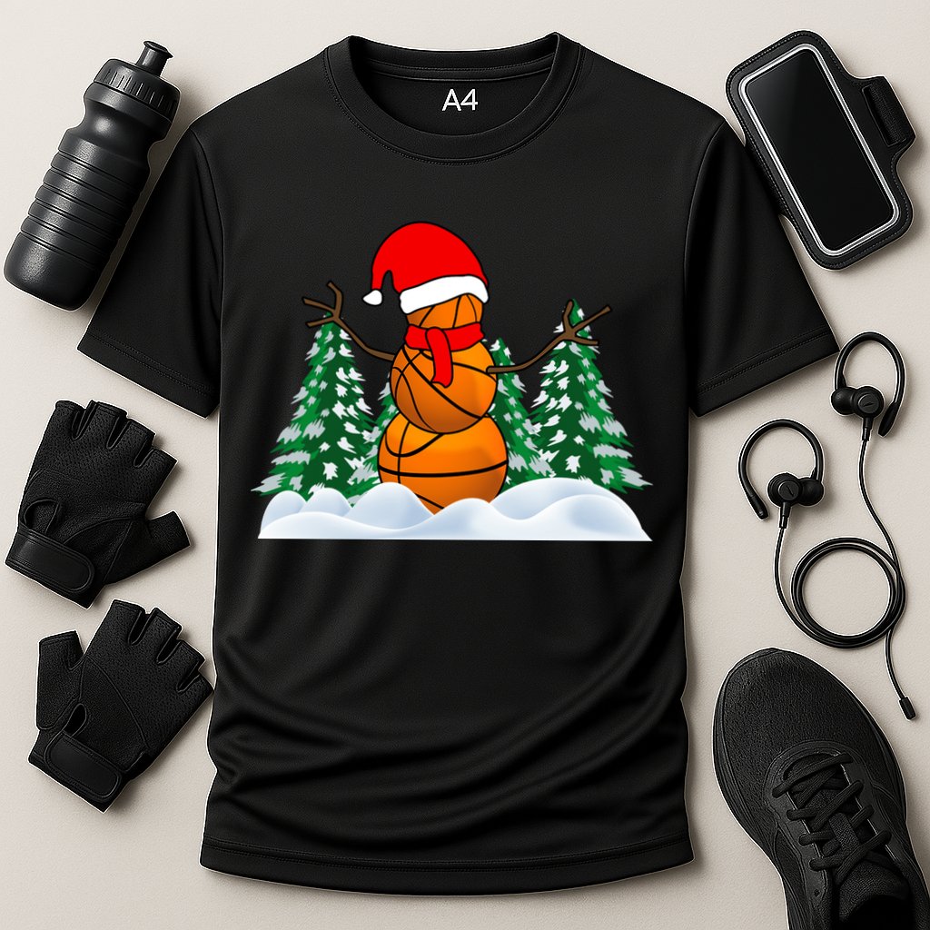 Basketball Winter Snowman Santa Cooling Performance Crew T-Shirt