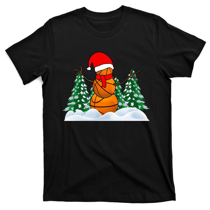 Basketball Winter Snowman Santa T-Shirt