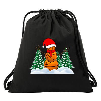 Basketball Winter Snowman Santa Drawstring Bag