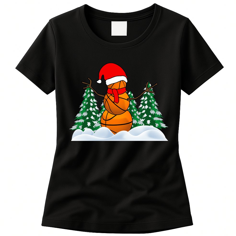 Basketball Winter Snowman Santa Womens T-Shirt