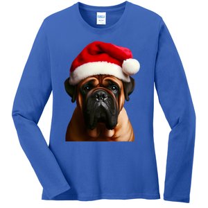 Bullmastiff With Santa Hat Christmas Dog Owner Lover Mom Dad Gift Ladies Long Sleeve Shirt