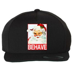 Behave Winking Santa Claus Gift Wool Snapback Cap