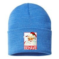 Behave Winking Santa Claus Gift Sustainable Knit Beanie