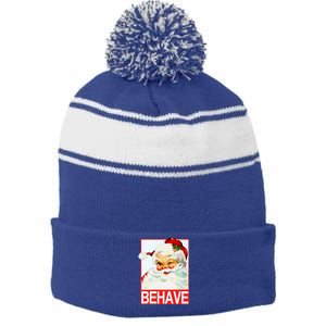 Behave Winking Santa Claus Gift Stripe Pom Pom Beanie