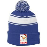 Behave Winking Santa Claus Gift Stripe Pom Pom Beanie