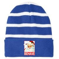 Behave Winking Santa Claus Gift Striped Beanie with Solid Band