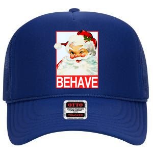 Behave Winking Santa Claus Gift High Crown Mesh Back Trucker Hat