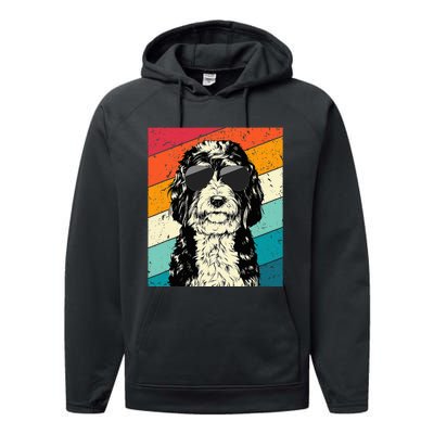 Bernedoodle With Sunglasses Dog Lovers Performance Fleece Hoodie