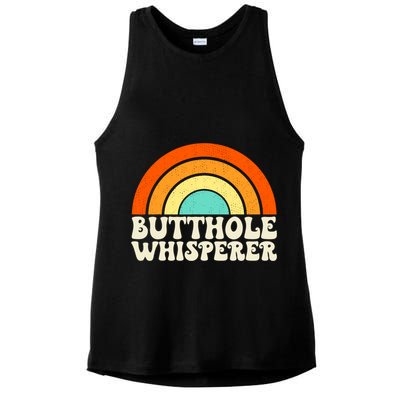 Butthole Whisperer Sarcastic Jokes Retro Groovy Rainbow Ladies PosiCharge Tri-Blend Wicking Tank