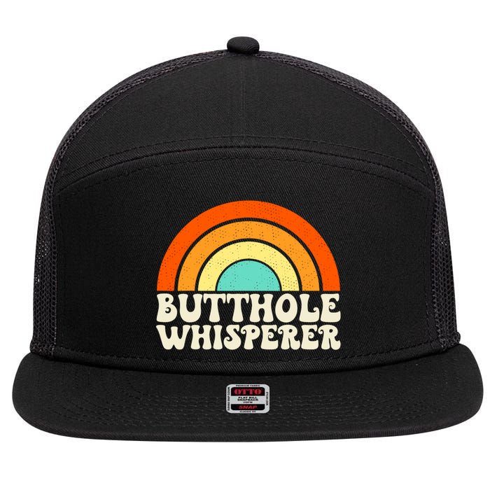 Butthole Whisperer Sarcastic Jokes Retro Groovy Rainbow 7 Panel Mesh Trucker Snapback Hat