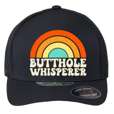 Butthole Whisperer Sarcastic Jokes Retro Groovy Rainbow Flexfit Unipanel Trucker Cap