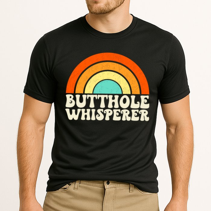 Butthole Whisperer Sarcastic Jokes Retro Groovy Rainbow Performance Shirt